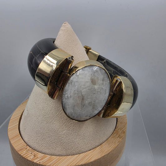 DAVID JEFFERY 7" Black Water Buffalo/White Quartz Cuff Bracelet