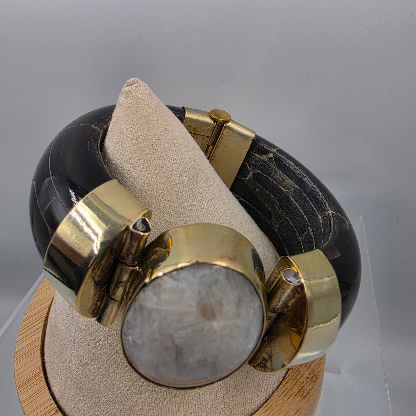 DAVID JEFFERY 7" Black Water Buffalo/White Quartz Cuff Bracelet