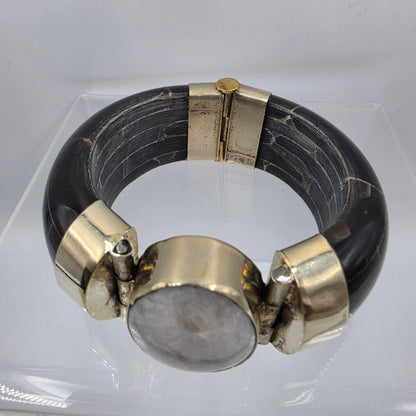 DAVID JEFFERY 7" Black Water Buffalo/White Quartz Cuff Bracelet