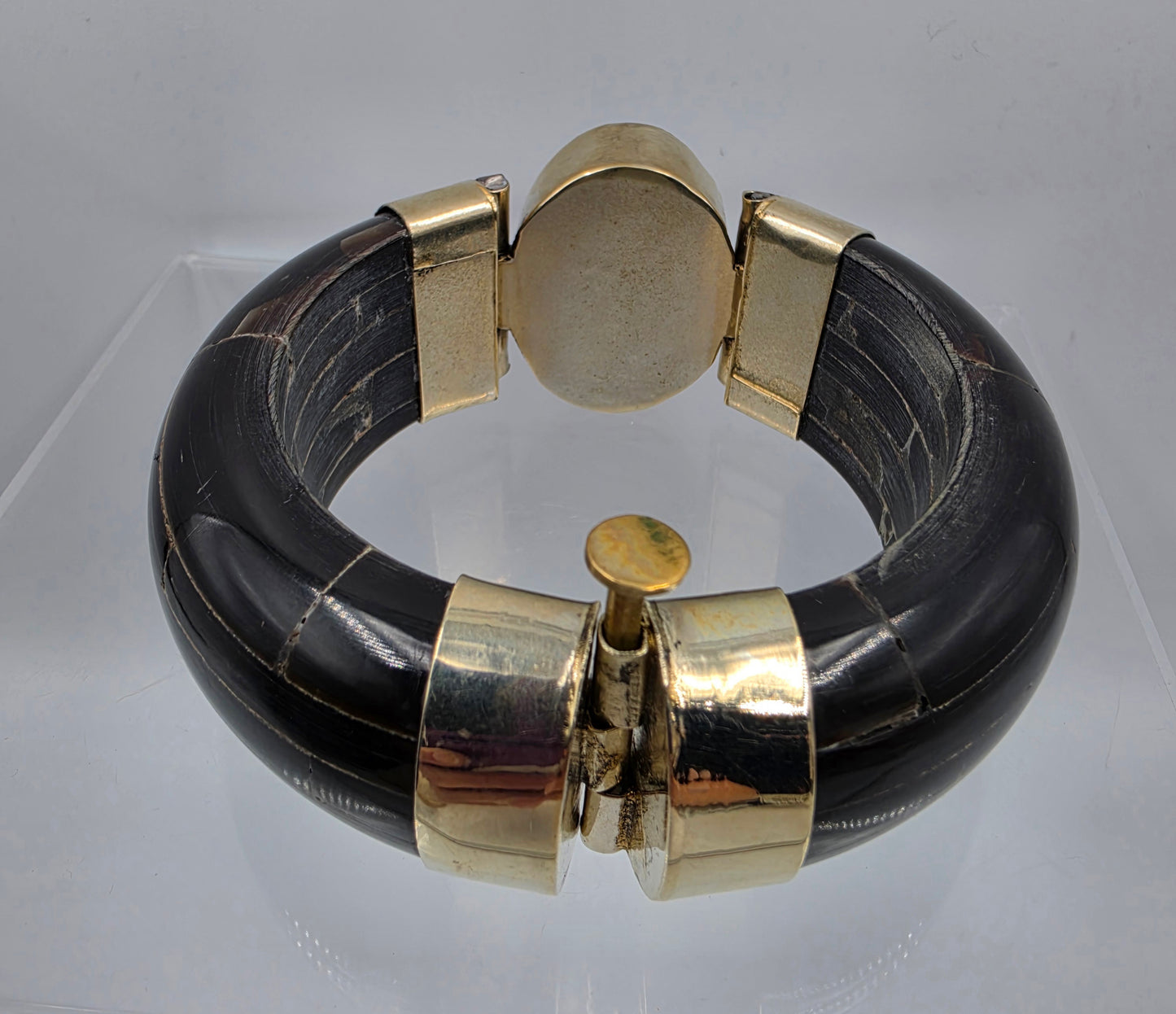 DAVID JEFFERY 7" Black Water Buffalo/White Quartz Cuff Bracelet