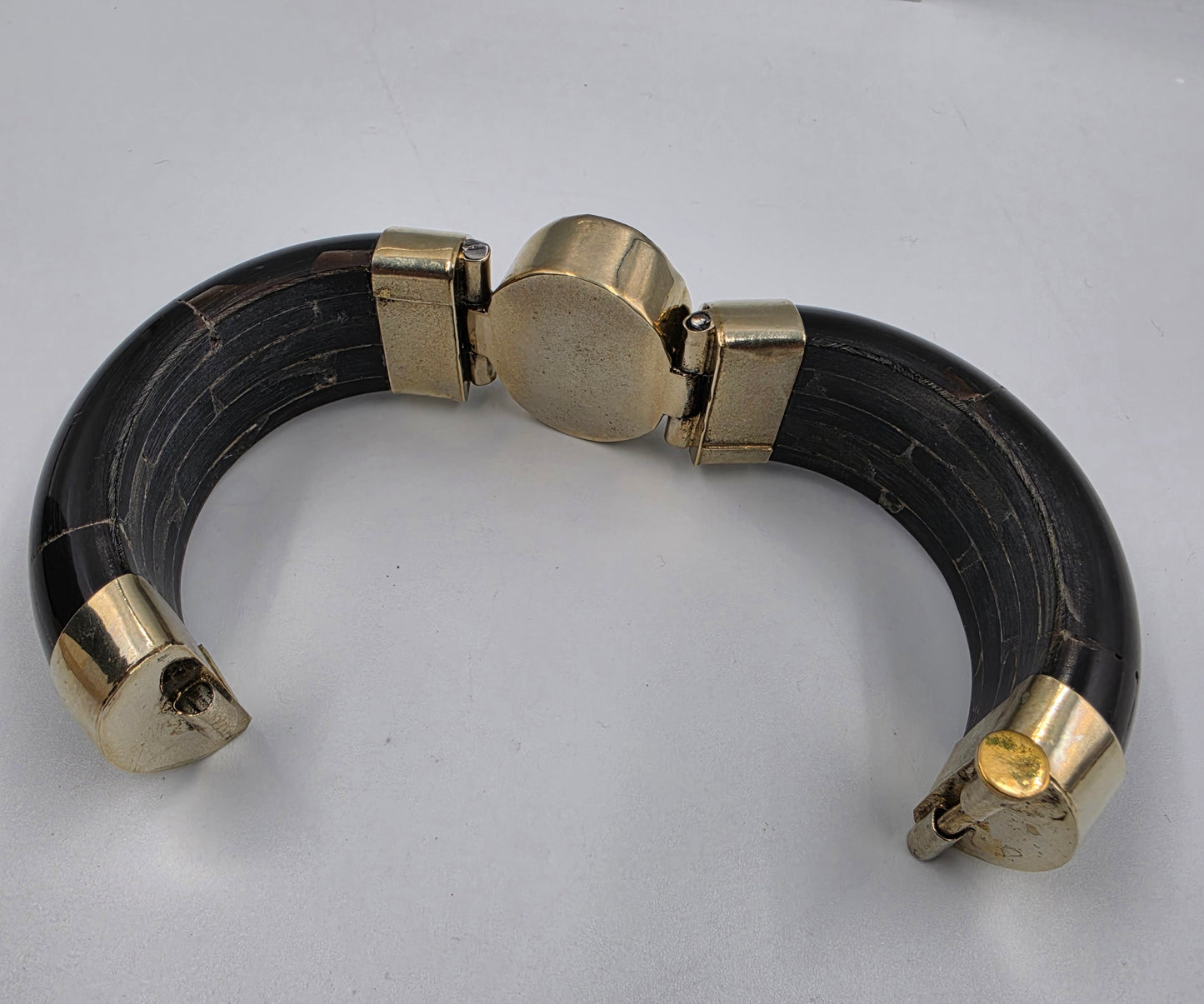 DAVID JEFFERY 7" Black Water Buffalo/White Quartz Cuff Bracelet