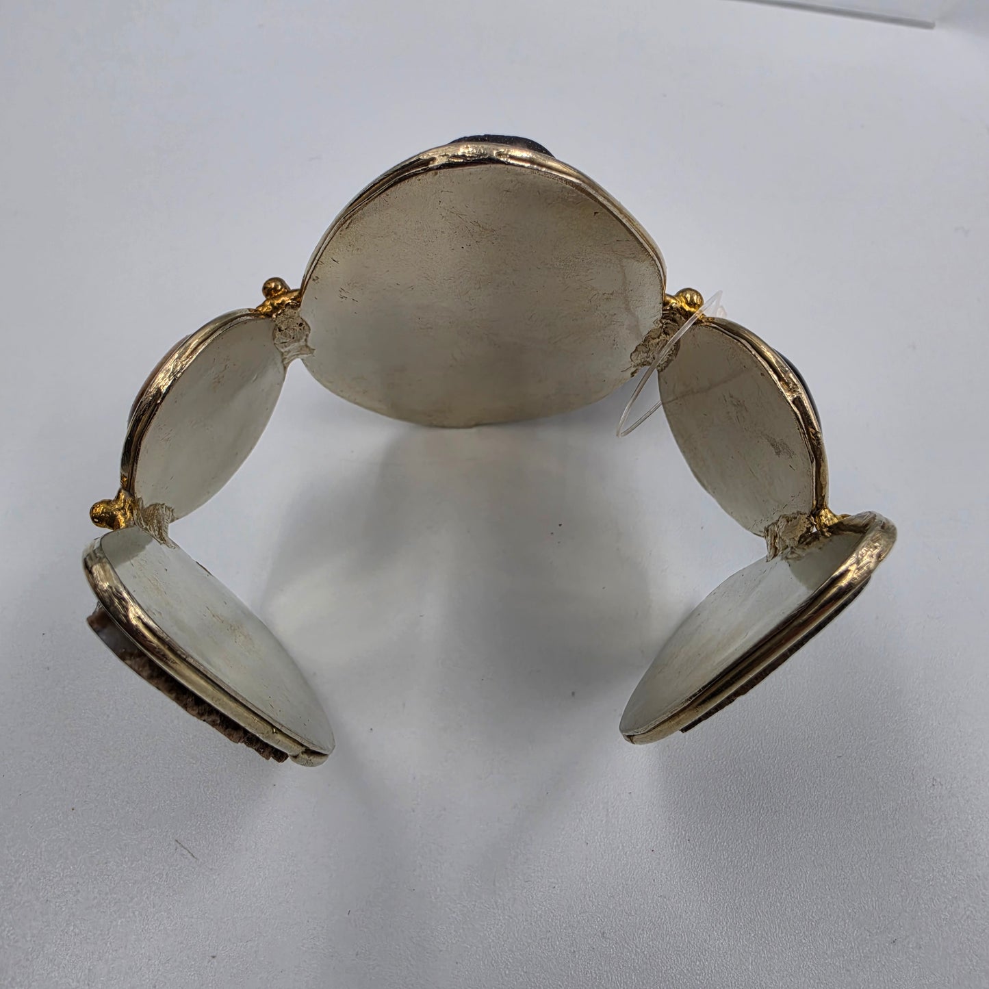 DAVID JEFFERY 7" Black Banded Brazilian Agate/Tigers Eye/ Gold Tone White Metal Cuff Bracelet