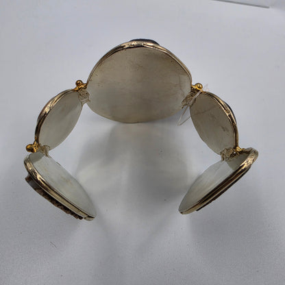 DAVID JEFFERY 7" Black Banded Brazilian Agate/Tigers Eye/ Gold Tone White Metal Cuff Bracelet