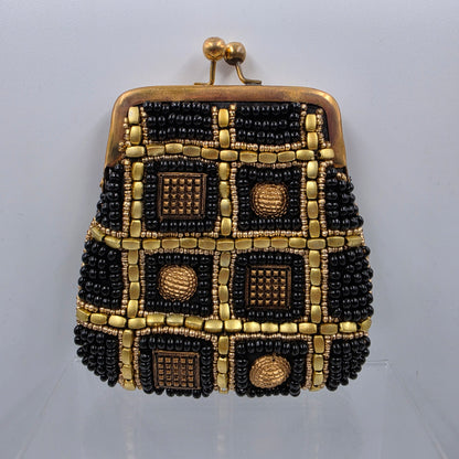 BOUGAINVILLEA  Vintage Black/Gold Beaded Coin Purse With Extra Beads