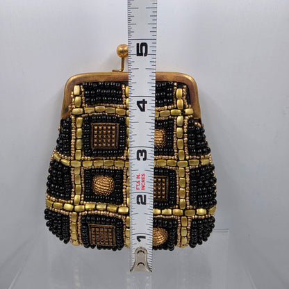 BOUGAINVILLEA  Vintage Black/Gold Beaded Coin Purse With Extra Beads