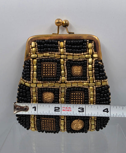 BOUGAINVILLEA  Vintage Black/Gold Beaded Coin Purse With Extra Beads