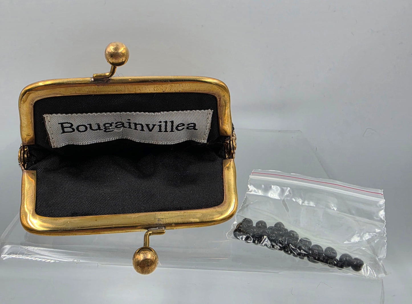 BOUGAINVILLEA  Vintage Black/Gold Beaded Coin Purse With Extra Beads