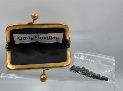 BOUGAINVILLEA  Vintage Black/Gold Beaded Coin Purse With Extra Beads