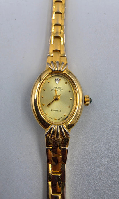 SARAH COVENTRY 1980's-90's Gold Tone Quartz Analog Vintage 6.25" Watch