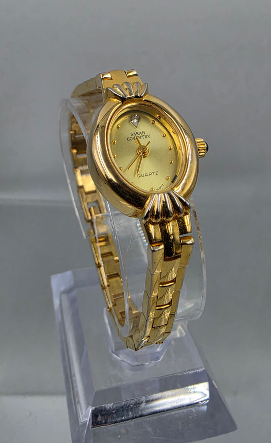SARAH COVENTRY 1980's-90's Gold Tone Quartz Analog Vintage 6.25" Watch