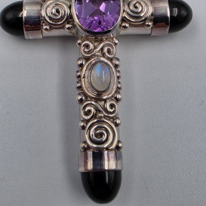SAJEN Sterling Silver/Amethyst/Onyx Filagree Pendant