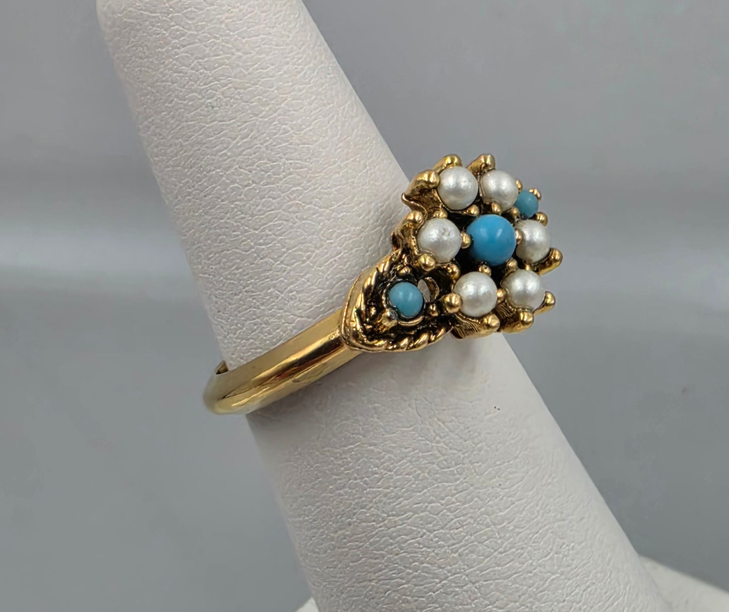 AVON Gold Tone/ Faux Turquoise/Pearl Adjustable Ring Size 5-7