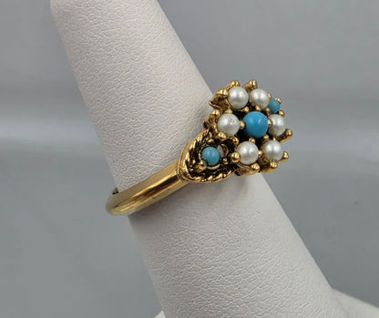 AVON Gold Tone/ Faux Turquoise/Pearl Adjustable Ring Size 5-7