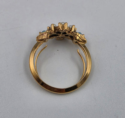 AVON Gold Tone/ Faux Turquoise/Pearl Adjustable Ring Size 5-7