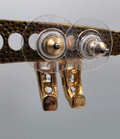 Gold Tone/ Clear Glass Rhinestone Half Hoop Earrings