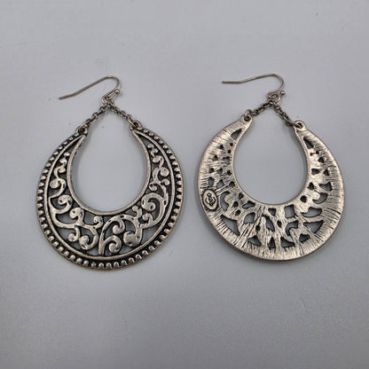 PREMIER DESIGNS 2.5" Pewter Finish Crescent Filagree Dangle Earrings