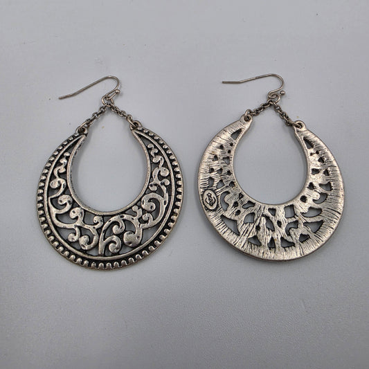 PREMIER DESIGNS 2.5" Pewter Finish Crescent Filagree Dangle Earrings