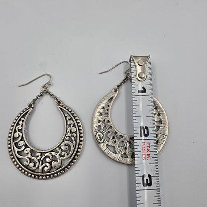 PREMIER DESIGNS 2.5" Pewter Finish Crescent Filagree Dangle Earrings