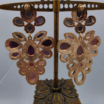 3" Mauve Pink/ Clear Rhinestone Statement Chandelier Earrings