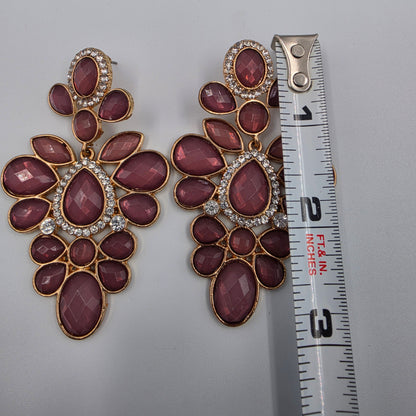 3" Mauve Pink/ Clear Rhinestone Statement Chandelier Earrings