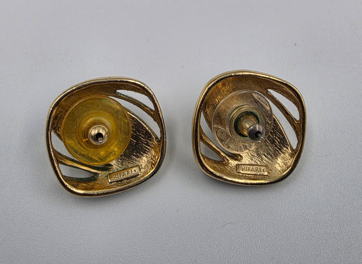 TRIFARI Black Enamel and Gold Tone 1980's Vintage Earrings