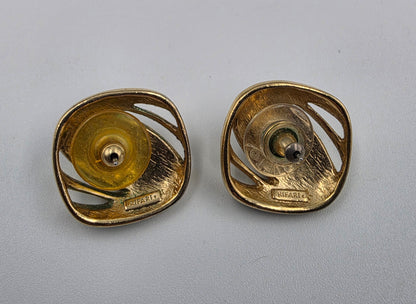 TRIFARI Black Enamel and Gold Tone 1980's Vintage Earrings