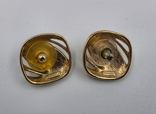 TRIFARI Black Enamel and Gold Tone 1980's Vintage Earrings