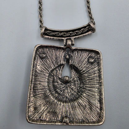 16"-19" Silver Tone/ Clear Crystal Rhinestone Southwest Style Square Pendant Necklace