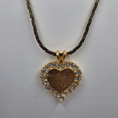 14k Gold Plated Korean 20" Necklace with Heart Shaped Monogram "S" Pendant