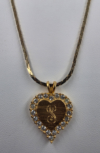 14k Gold Plated Korean 20" Necklace with Heart Shaped Monogram "S" Pendant
