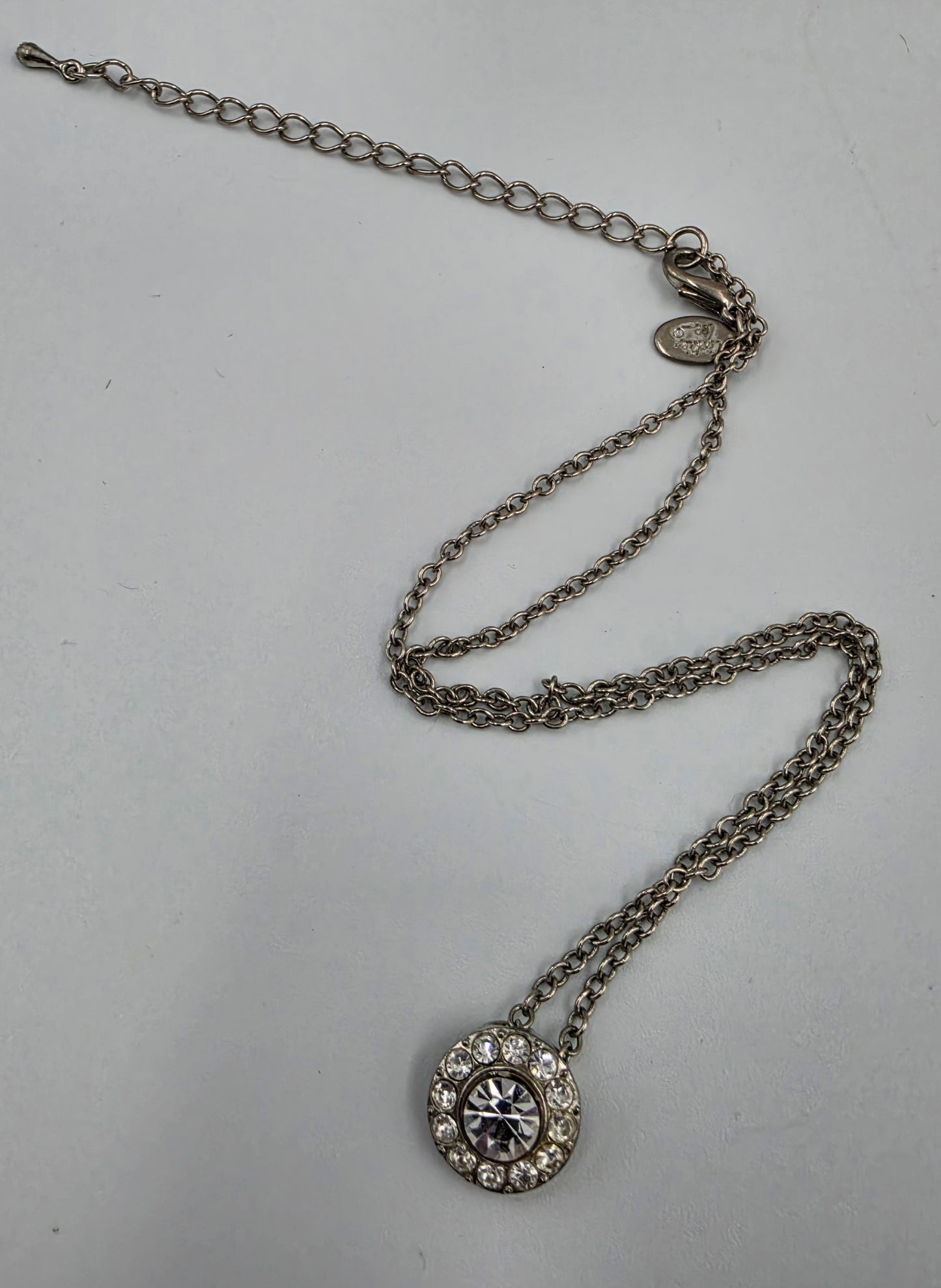 COOKIE LEE 15"-18" Silver Tone/Clear Rhinestone Necklace