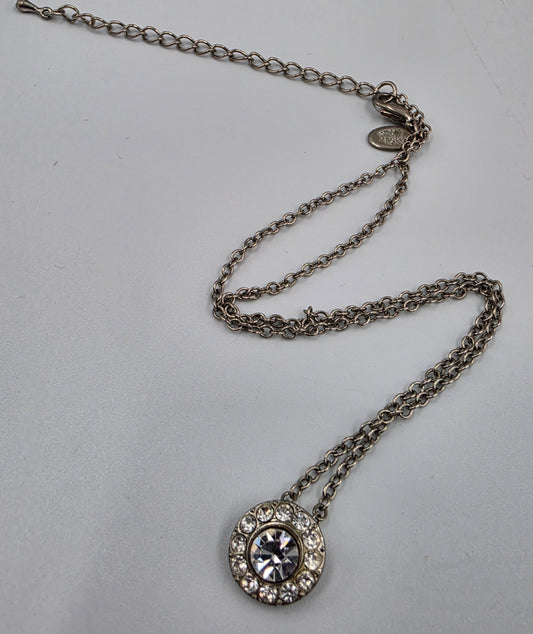 COOKIE LEE 15"-18" Silver Tone/Clear Rhinestone Necklace