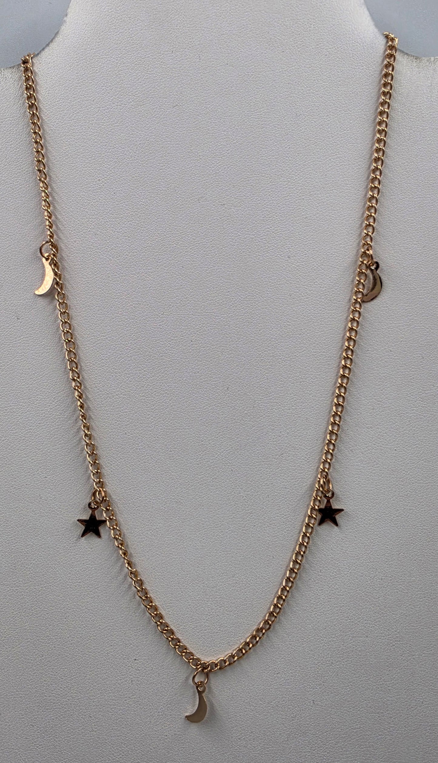 18"-20" Crescent Moon/Stars/Rose Gold Tone Necklace