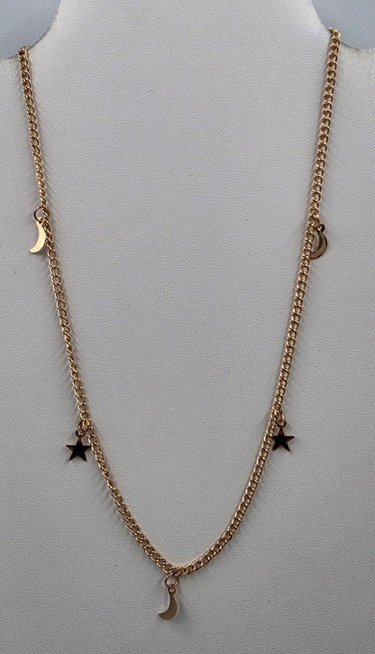 18"-20" Crescent Moon/Stars/Rose Gold Tone Necklace