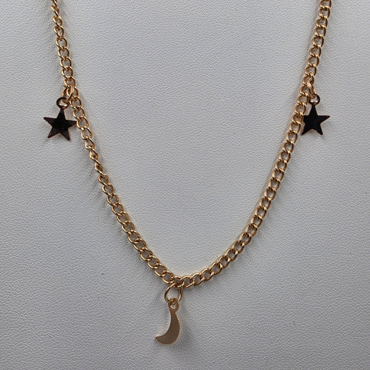 18"-20" Crescent Moon/Stars/Rose Gold Tone Necklace
