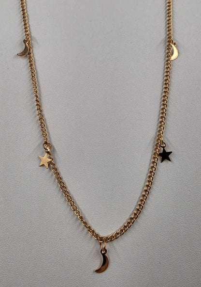 18"-20" Crescent Moon/Stars/Rose Gold Tone Necklace