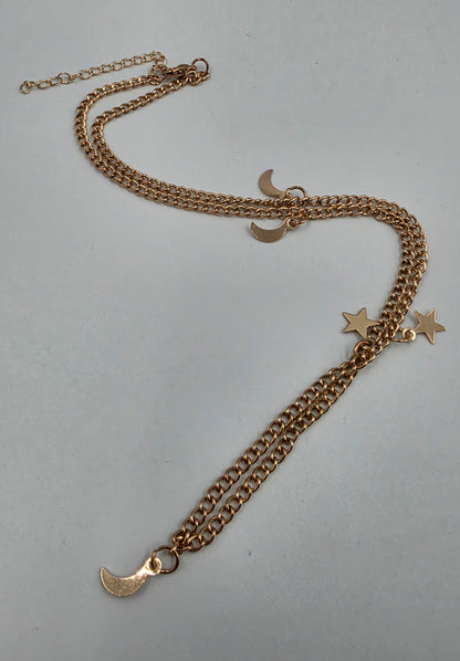 18"-20" Crescent Moon/Stars/Rose Gold Tone Necklace
