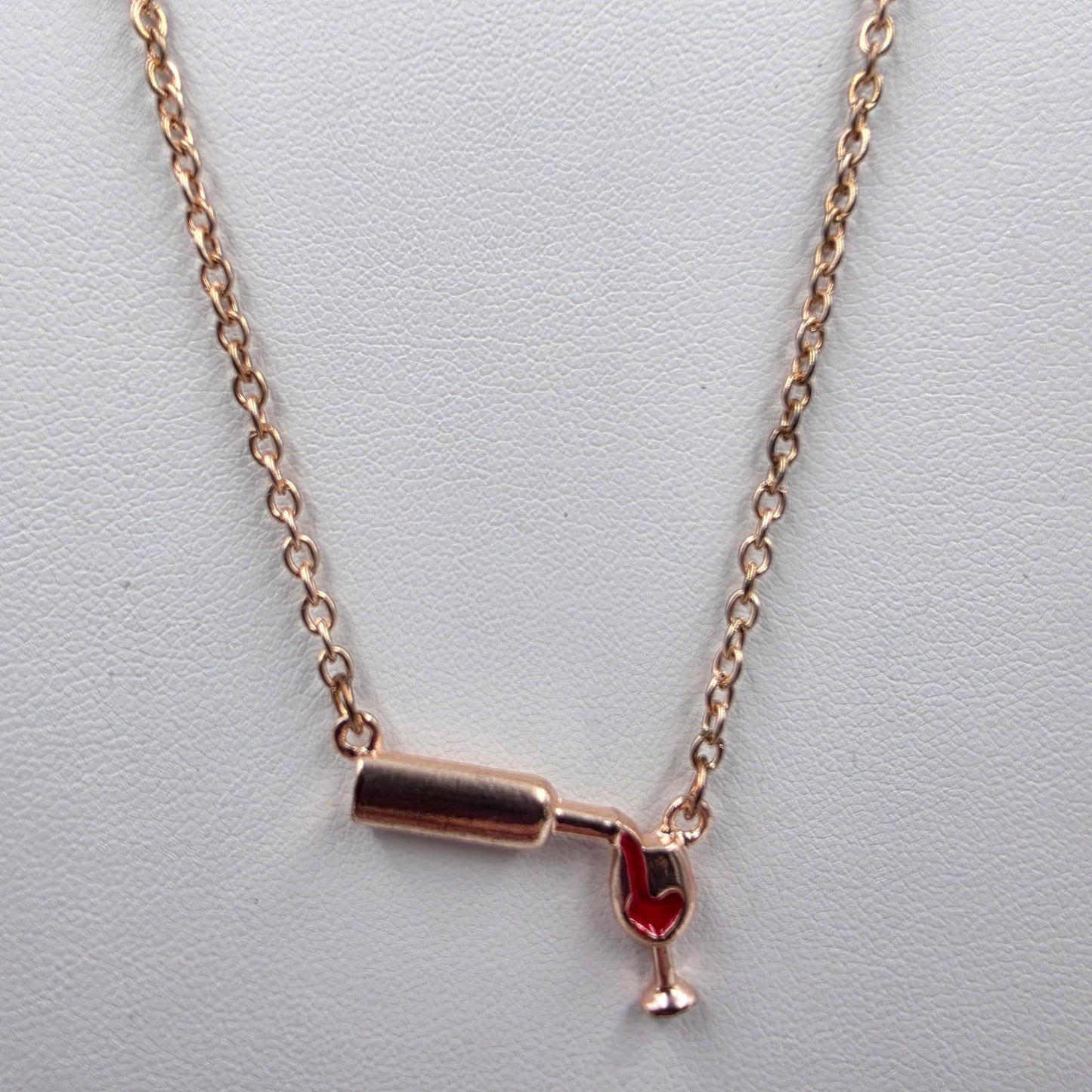 19"-21" Adjustable Rose Gold Tone Wine Bottle Pouring Wine Necklace