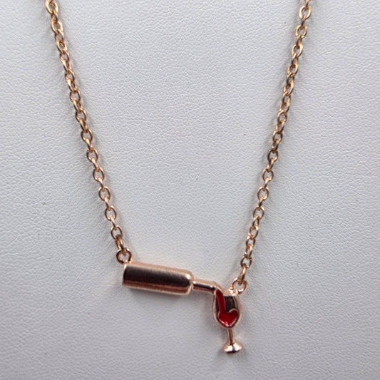 19"-21" Adjustable Rose Gold Tone Wine Bottle Pouring Wine Necklace