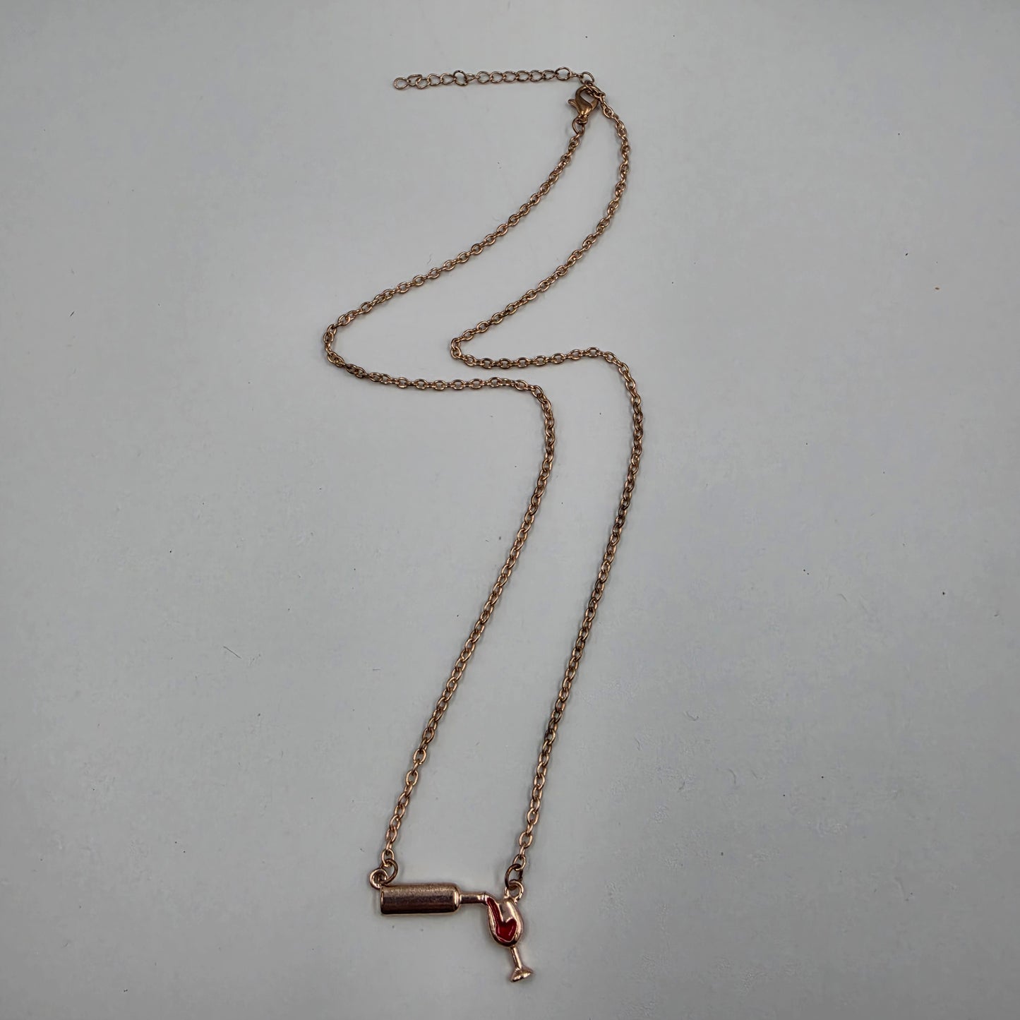 19"-21" Adjustable Rose Gold Tone Wine Bottle Pouring Wine Necklace