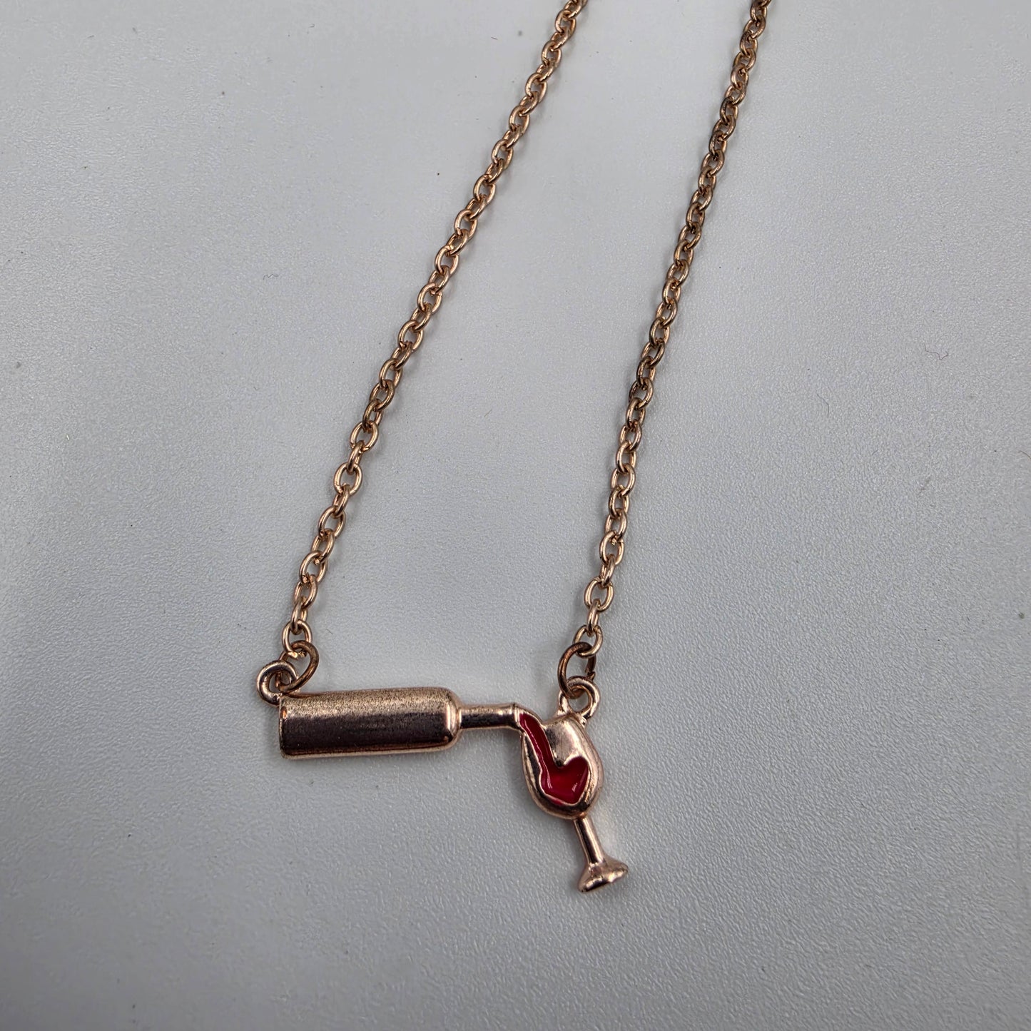 19"-21" Adjustable Rose Gold Tone Wine Bottle Pouring Wine Necklace