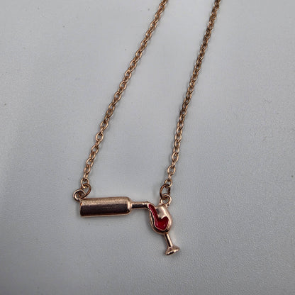 19"-21" Adjustable Rose Gold Tone Wine Bottle Pouring Wine Necklace