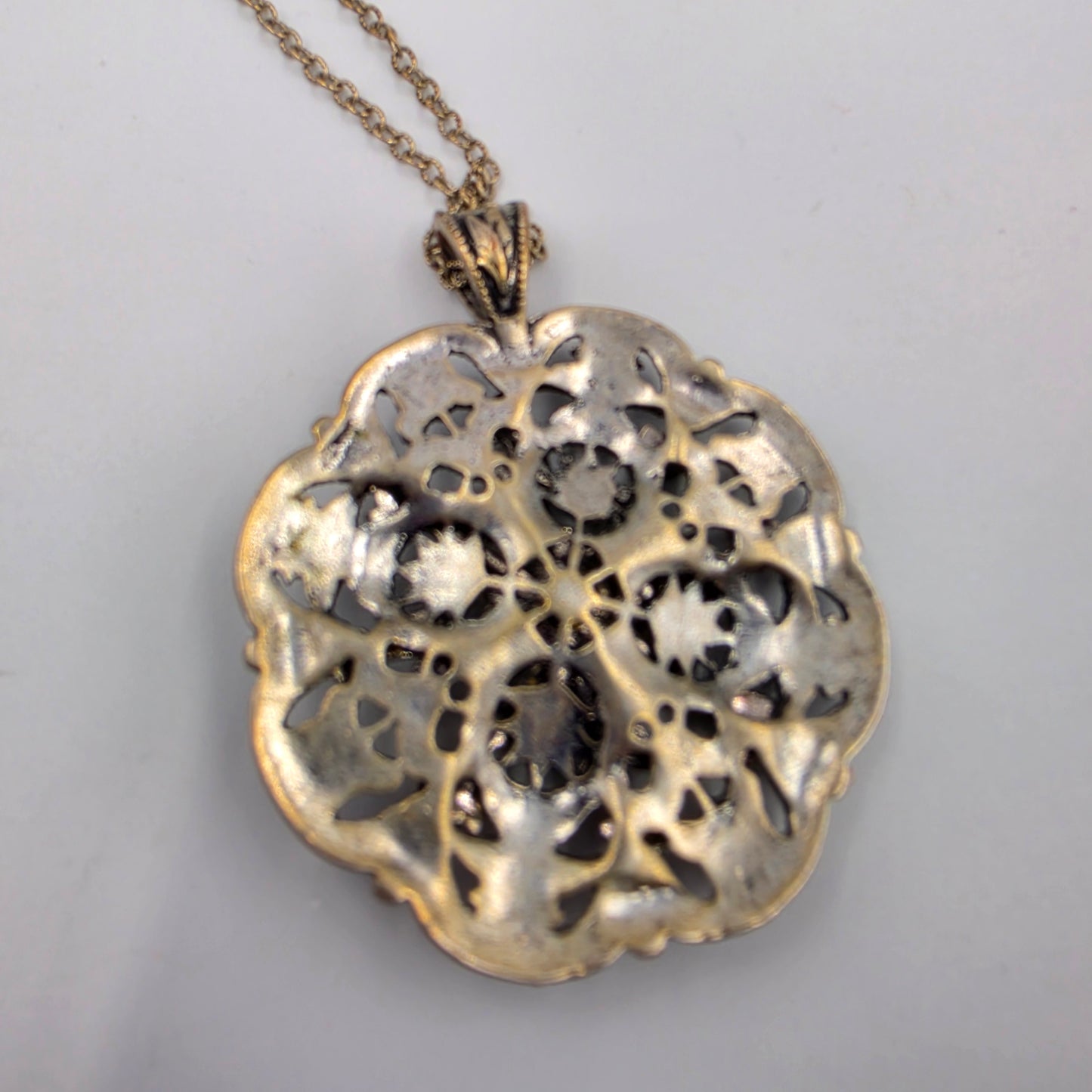 35"-38" Adjustable Vintage Black Enamel/Silver Plated Filagree Floral Necklace