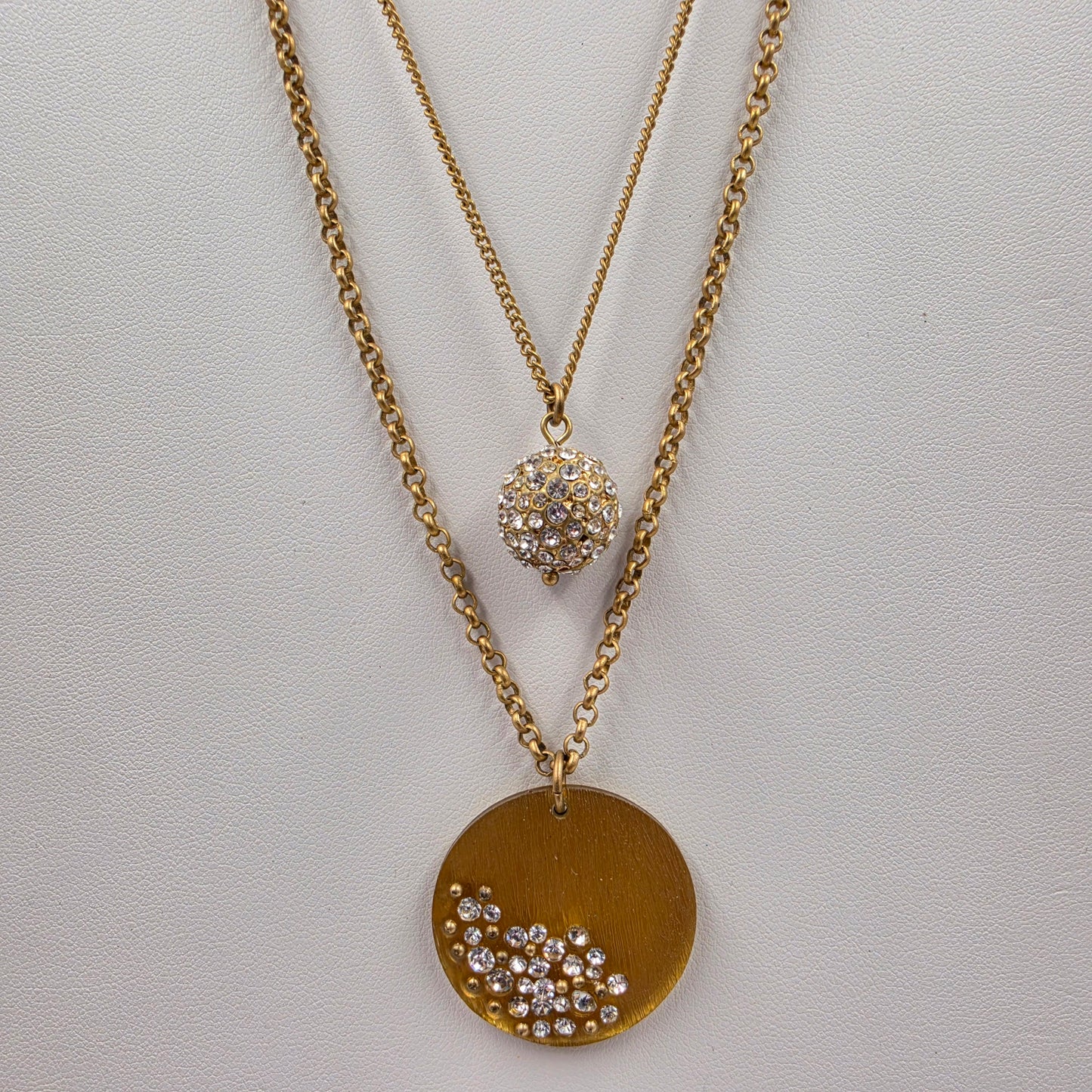 KENNETH COLE 16.5"-19" Adjustable Gold Tone/Glass Rhinestone/Multi Layer Necklace