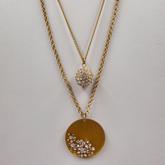 KENNETH COLE 16.5"-19" Adjustable Gold Tone/Glass Rhinestone/Multi Layer Necklace