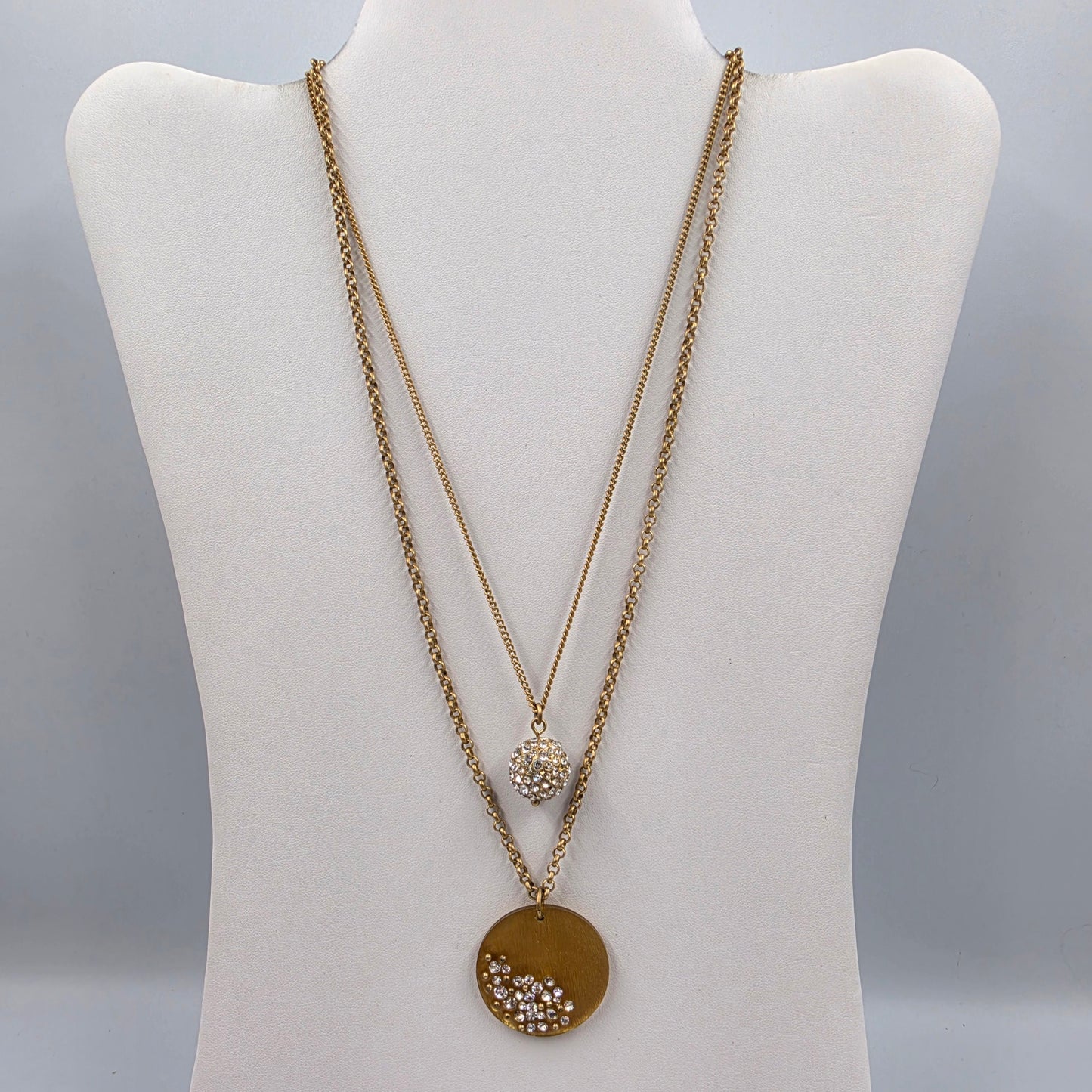 KENNETH COLE 16.5"-19" Adjustable Gold Tone/Glass Rhinestone/Multi Layer Necklace