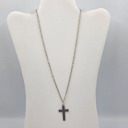 20" Silver Tone/Blue Painted Cross Necklace