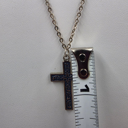 20" Silver Tone/Blue Painted Cross Necklace