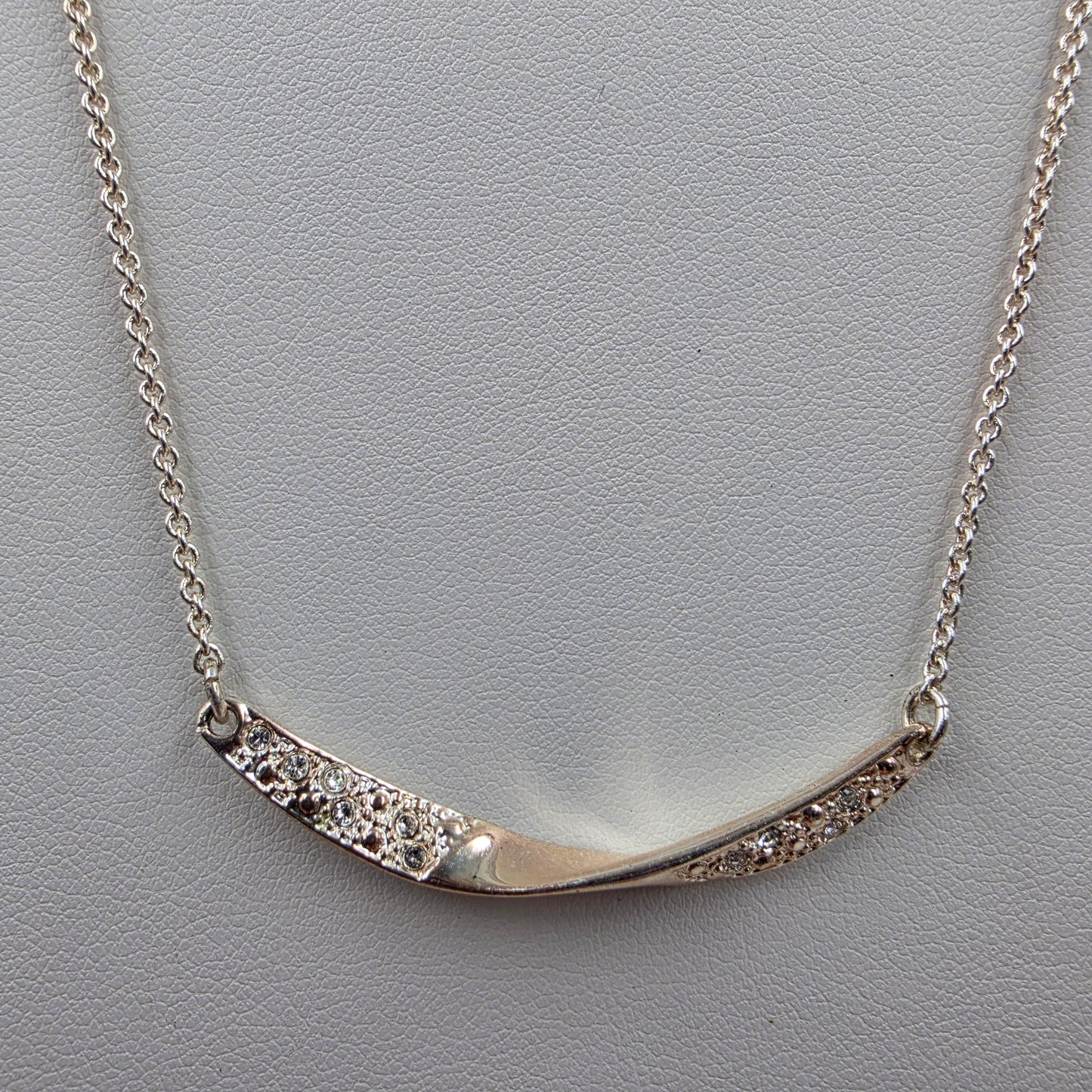16.5" Silver Plated/Clear Rhinestone/Two Tone Bar Necklace