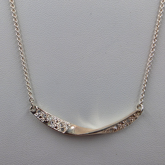 16.5" Silver Plated/Clear Rhinestone/Two Tone Bar Necklace